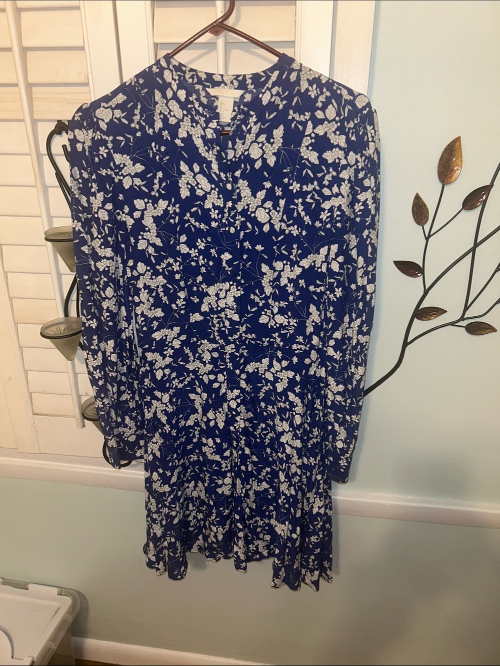 H&M Navy Blue Floral Long-Sleeve Dress